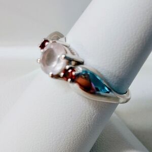 Sterling 925 Ring with Rose Quartz And Garnet Gemstones